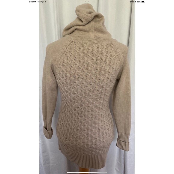 Telluride Cardigan Sweater Size S Wool Blend Hooded Chunky Cable Knit Beige - Picture 2 of 7